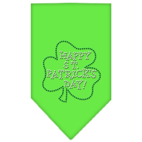A festive dog bandana featuring rhinestones and the text 'Happy St. Patrick's Day', designed for pets to celebrate the holiday in style.