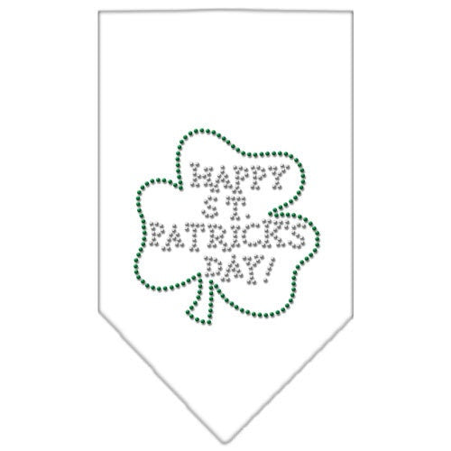 A festive dog bandana featuring rhinestones and the text 'Happy St. Patrick's Day', designed for pets to celebrate the holiday in style.