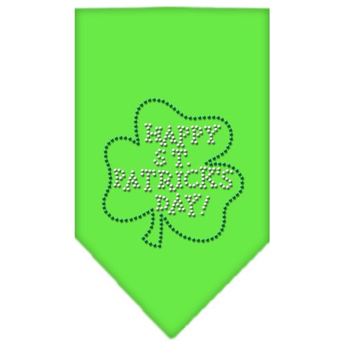 A festive rhinestone dog bandana with 'Happy St. Patrick's Day' design, perfect for pets of all sizes.
