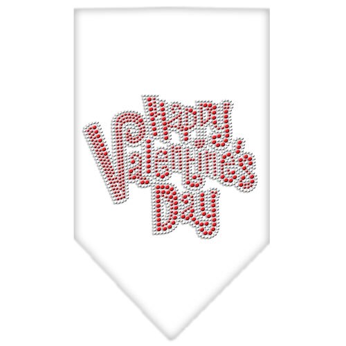 A stylish pet bandana featuring rhinestones with the text 'Happy Valentines Day', designed for dogs in a vibrant red color.