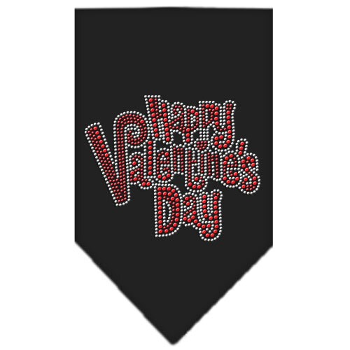 A stylish pet bandana featuring rhinestones with the text 'Happy Valentines Day', designed for dogs in a vibrant red color.