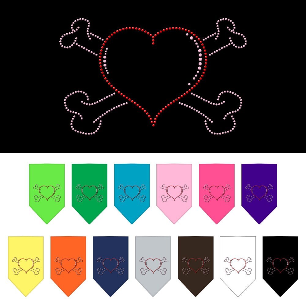 A stylish pet and dog bandana featuring a rhinestone Heart Crossbone design, perfect for fashionable pets.