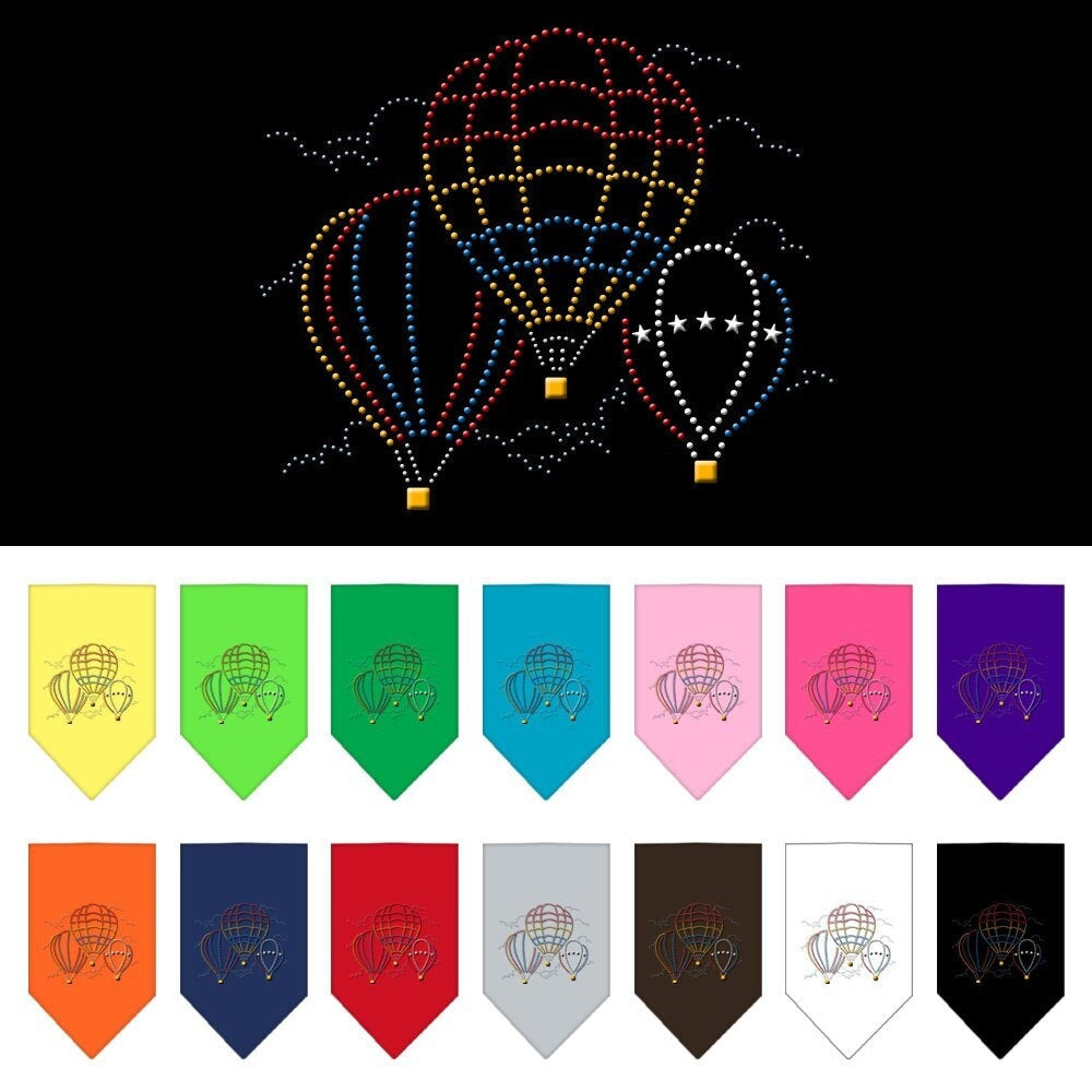 A stylish pet bandana featuring a rhinestone hot air balloon design, perfect for dogs of all sizes.