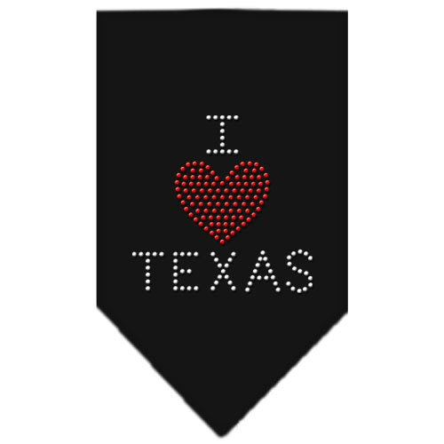 Rhinestone pet bandana with 'I Heart Texas' design, perfect for dogs of all sizes.