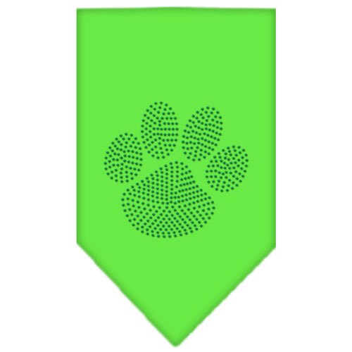 A stylish green dog bandana with rhinestone paw design, perfect for pets.