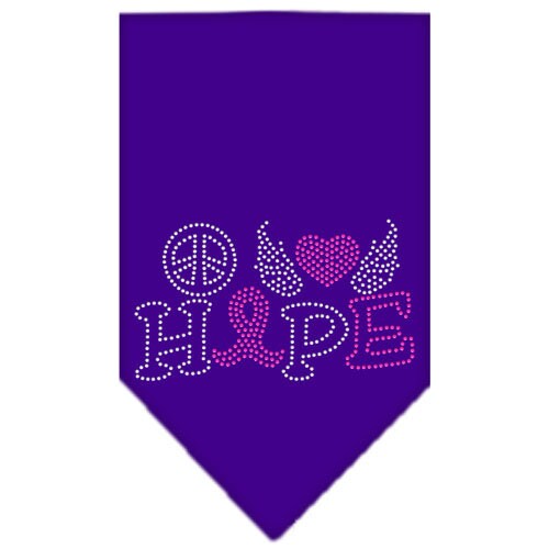 Stylish pet bandana with rhinestones featuring 'Peace Love Hope Breast Cancer' design, perfect for dogs of all sizes.