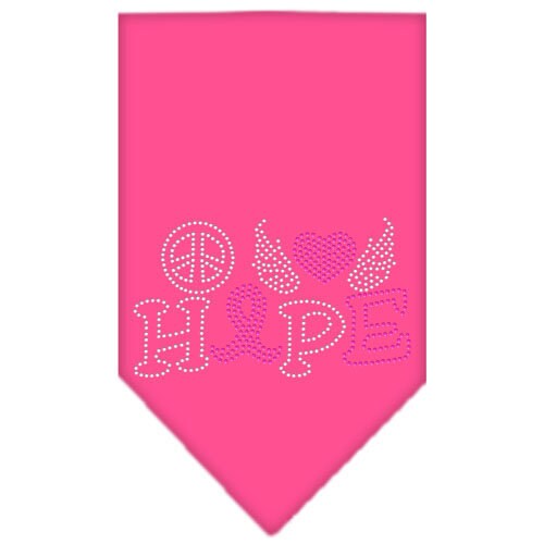 Stylish pet bandana with rhinestones featuring 'Peace Love Hope Breast Cancer' design, perfect for dogs of all sizes.