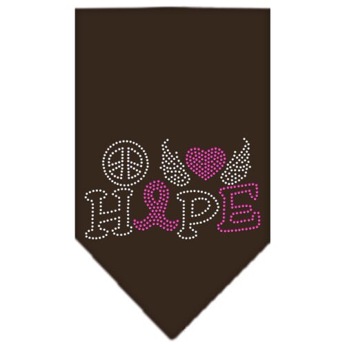 Stylish pet bandana with rhinestones featuring 'Peace Love Hope Breast Cancer' design, perfect for dogs of all sizes.