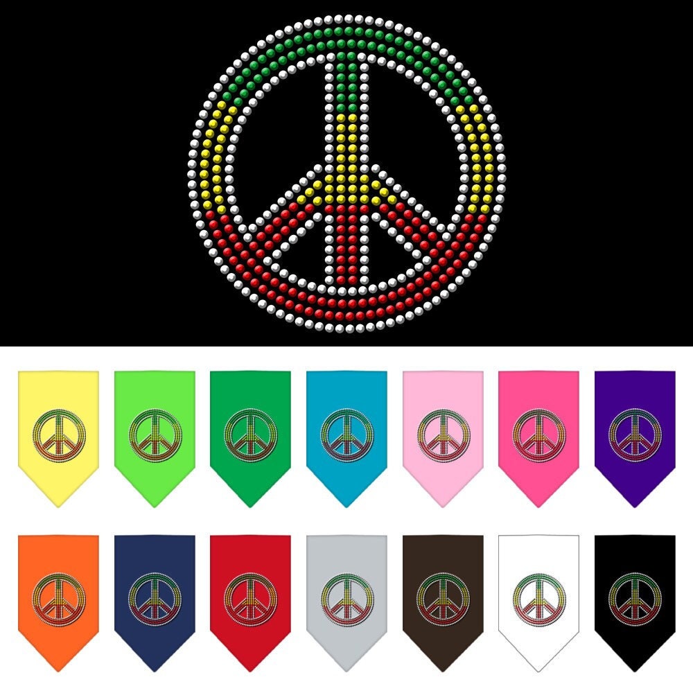 Pet and Dog Bandana featuring a rhinestone Rasta Peace Sign design, perfect for stylish pets.