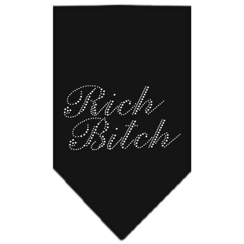 A stylish dog bandana featuring rhinestones with the text 'Rich Bitch', designed for fashionable pets.