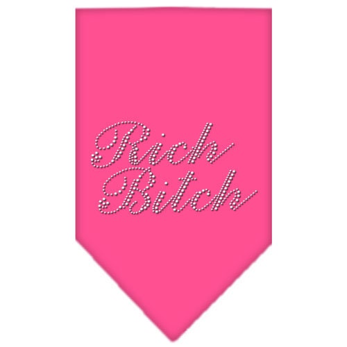A stylish dog bandana featuring rhinestones with the text 'Rich Bitch', designed for fashionable pets.