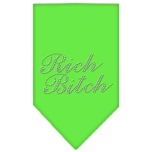 A stylish dog bandana featuring rhinestones with the text 'Rich Bitch', designed for fashionable pets.