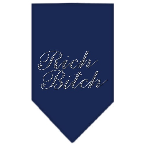 A stylish dog bandana featuring rhinestones with the text 'Rich Bitch', designed for fashionable pets.