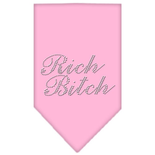A stylish dog bandana featuring rhinestones with the text 'Rich Bitch', designed for fashionable pets.