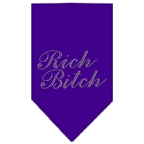 A stylish dog bandana featuring rhinestones with the text 'Rich Bitch', designed for fashionable pets.