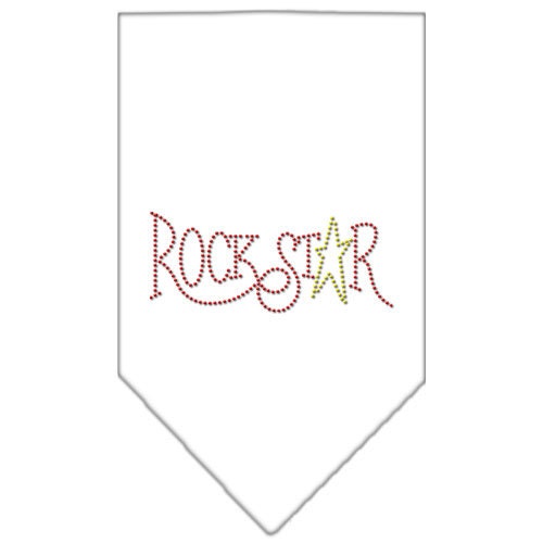 A stylish pet bandana with rhinestones, featuring the text 'Rock Star', designed for dogs of all sizes.