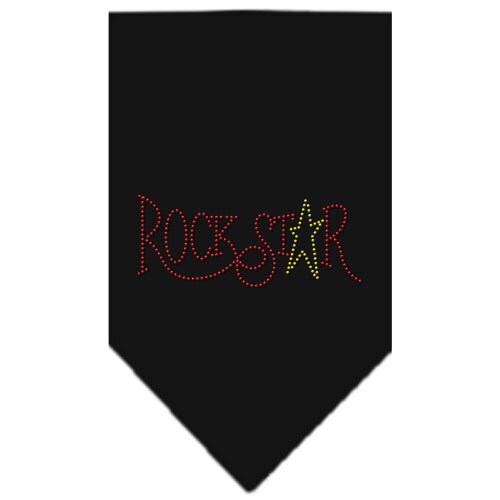 A stylish pet bandana with rhinestones, featuring the text 'Rock Star', designed for dogs of all sizes.