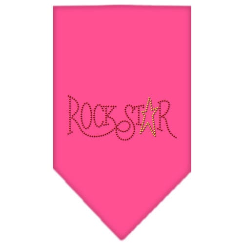 A stylish pet bandana with rhinestones, featuring the text 'Rock Star', designed for dogs of all sizes.