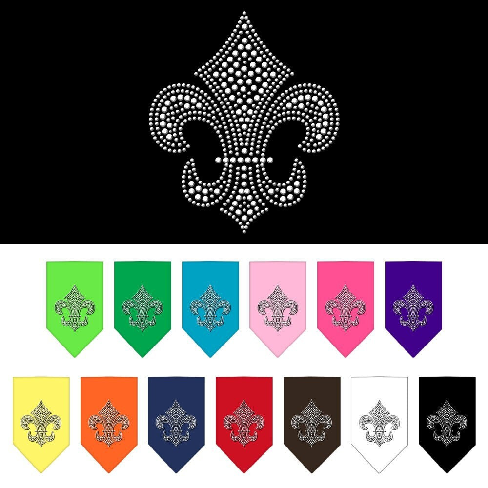 Stylish pet bandana featuring a rhinestone Fleur De Lis design, perfect for dogs of all sizes.