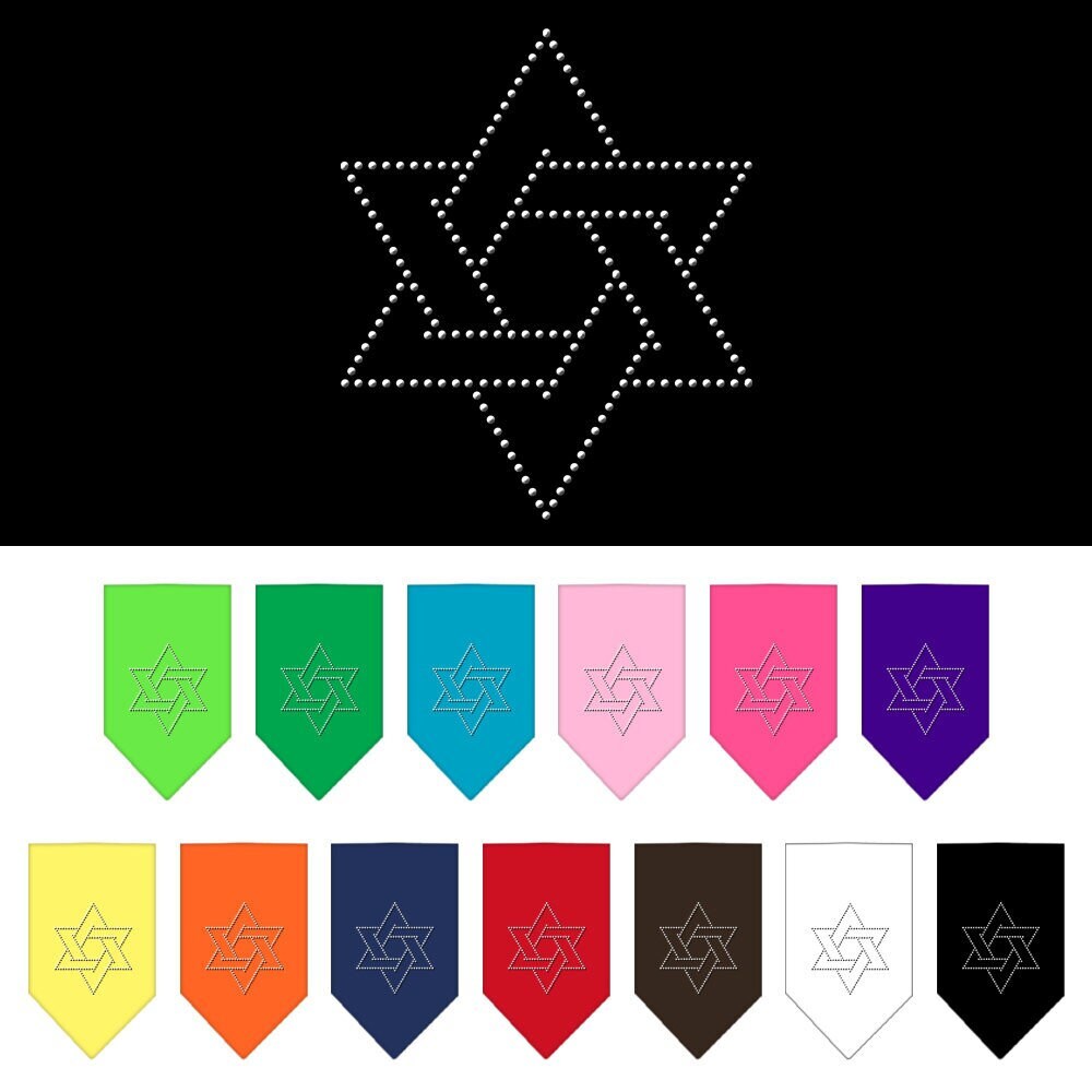 A stylish pet bandana featuring a rhinestone Star Of David design, perfect for dogs of all sizes.