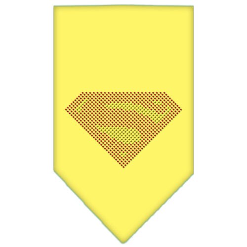 A stylish dog bandana featuring rhinestones with the word 'Super', available in small and large sizes, designed for tie-on use.