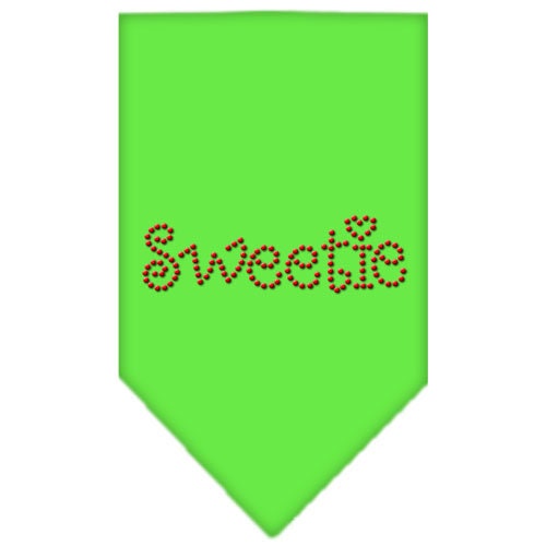 A stylish pet bandana with rhinestone embellishments, featuring the word 'Sweetie', designed for dogs of all sizes.