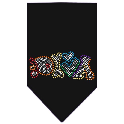 Colorful rhinestone dog bandana named Technicolor Diva, designed for stylish pets.