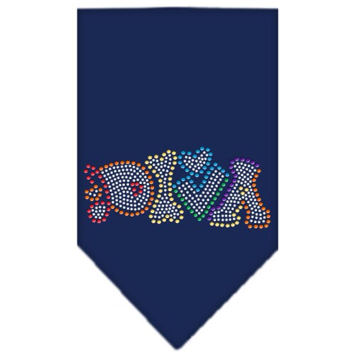 Colorful rhinestone dog bandana named Technicolor Diva, designed for stylish pets.