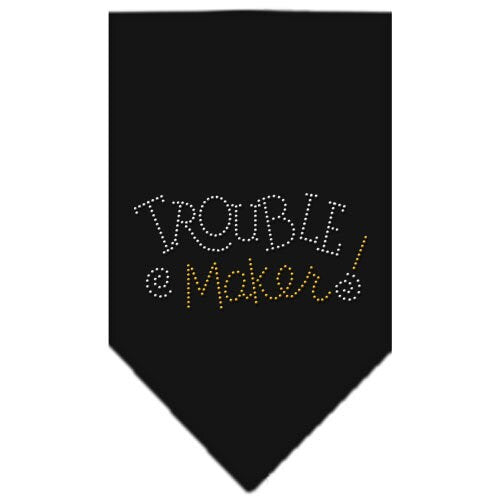 A stylish pet bandana featuring rhinestone embellishments with the text 'Trouble Maker', designed for dogs.