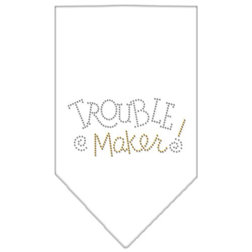 A stylish pet bandana featuring rhinestone embellishments with the text 'Trouble Maker', designed for dogs.