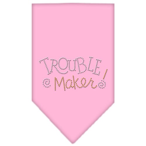 A stylish pet bandana featuring rhinestone embellishments with the text 'Trouble Maker', designed for dogs.