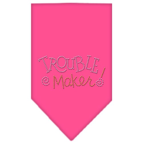 A stylish pet bandana featuring rhinestone embellishments with the text 'Trouble Maker', designed for dogs.