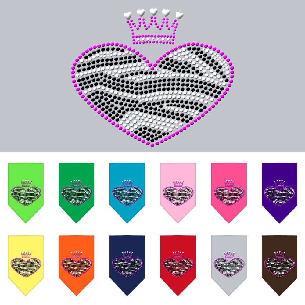Pet and Dog Bandana featuring a rhinestone zebra heart design, available in small and large sizes, perfect for stylish pets.