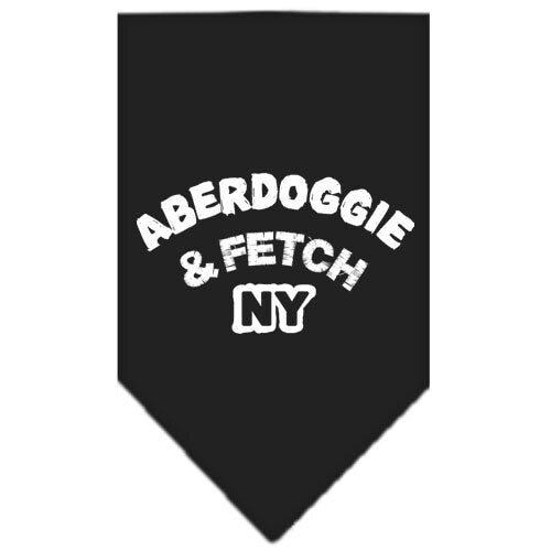 Stylish dog bandana featuring Aberdoggie & Fetch NY design, available in small and large sizes, perfect for any dog breed.