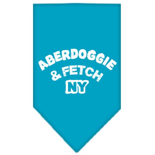 Stylish dog bandana featuring Aberdoggie & Fetch NY design, available in small and large sizes, perfect for any dog breed.