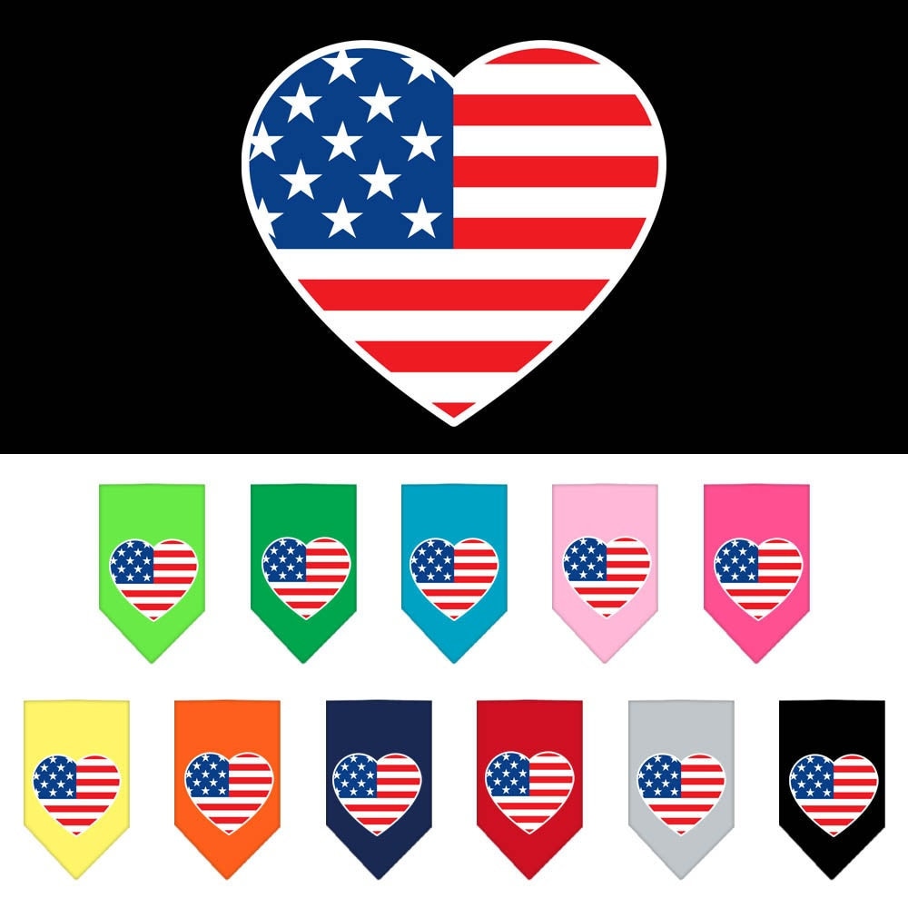 A stylish dog bandana featuring an American flag heart design, perfect for patriotic pets.