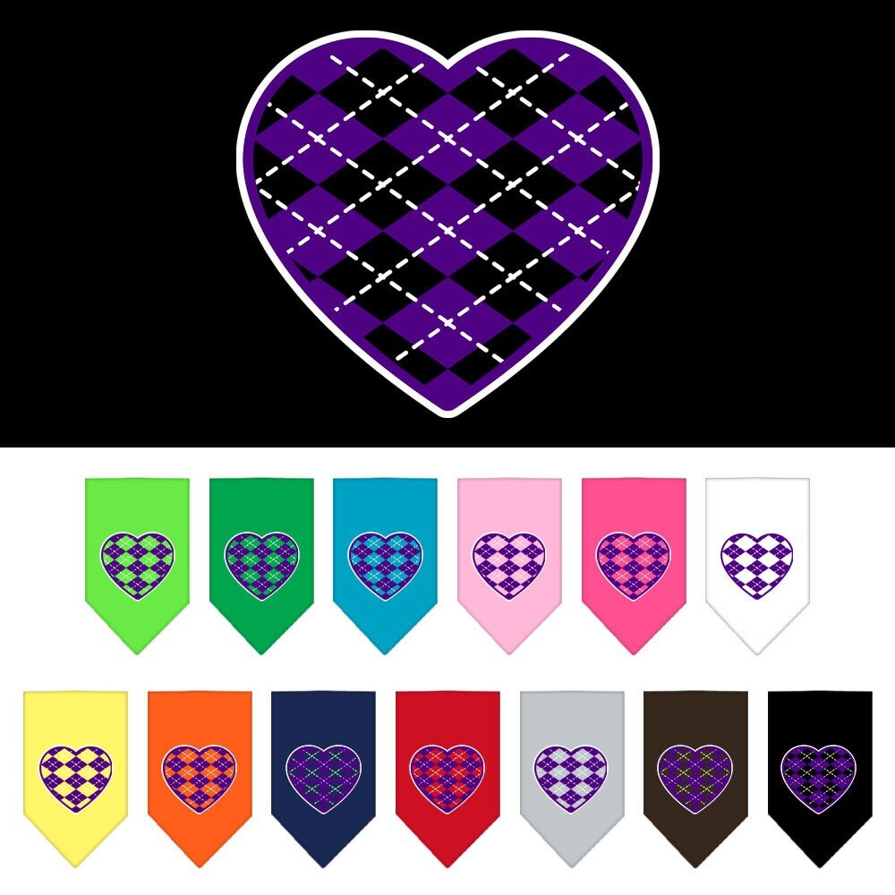 Purple dog bandana with argyle heart pattern, stylish and comfortable for pets.