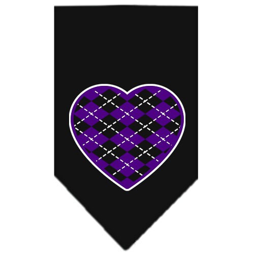 Purple dog bandana with argyle heart pattern, stylish and comfortable for pets.