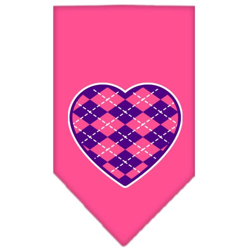 Purple dog bandana with argyle heart pattern, stylish and comfortable for pets.