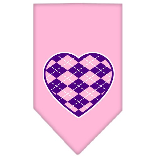 Purple dog bandana with argyle heart pattern, stylish and comfortable for pets.