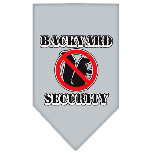 A stylish dog bandana featuring the phrase 'Backyard Security', designed for pets in a vibrant color, showcasing its tie-on style without buckles.