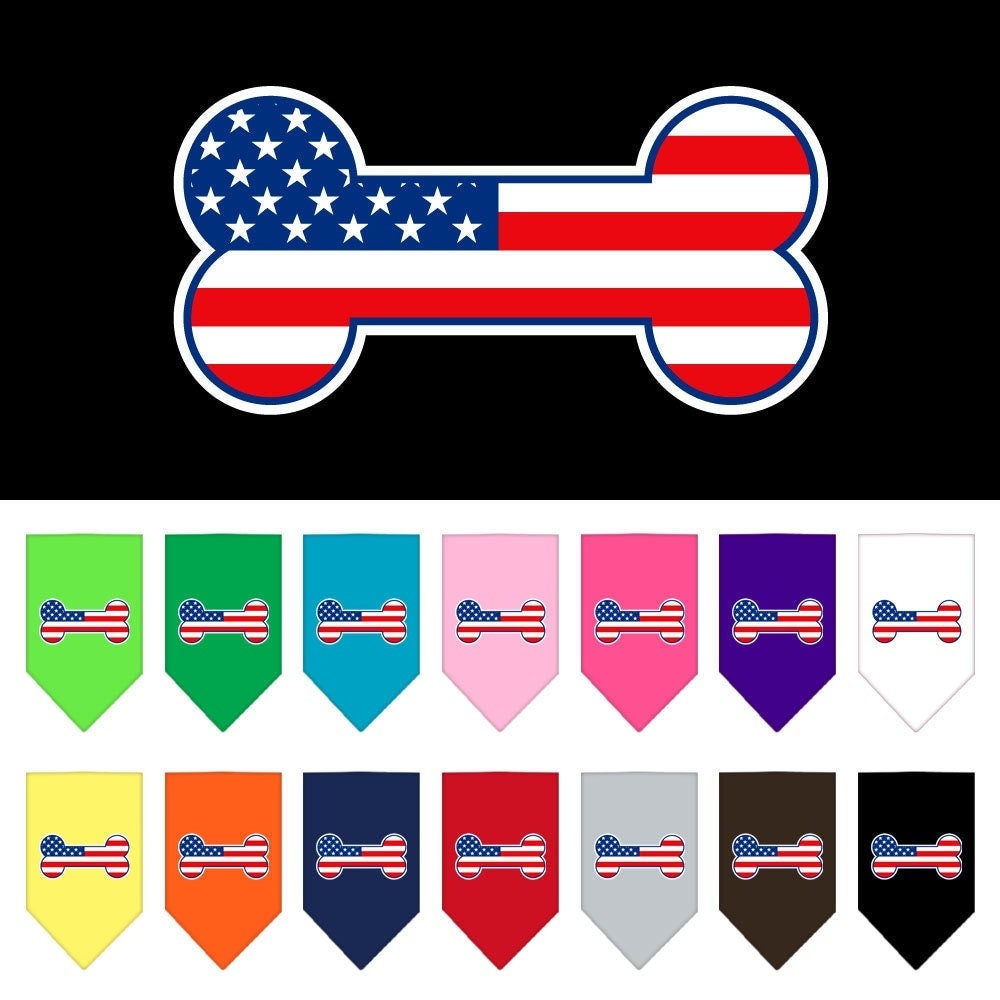 A stylish pet bandana featuring a bone-shaped American flag design, perfect for dogs of all sizes.