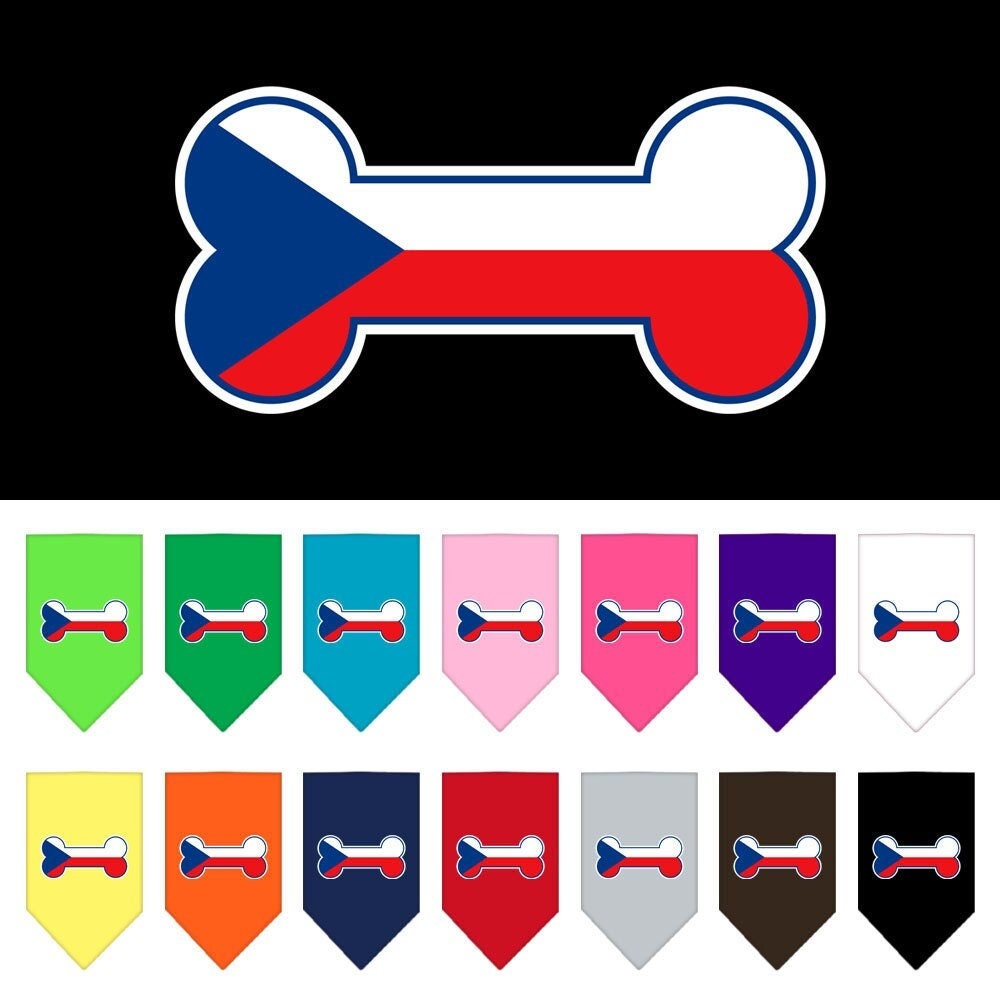 A stylish dog bandana featuring a bone-shaped Czech Republic flag design, perfect for pets of all sizes.