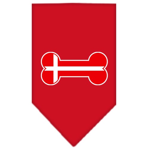 A stylish pet bandana featuring a bone-shaped Denmark flag design, perfect for dogs of all sizes.