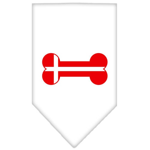 A stylish pet bandana featuring a bone-shaped Denmark flag design, perfect for dogs of all sizes.