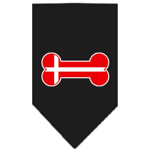 A stylish pet bandana featuring a bone-shaped Denmark flag design, perfect for dogs of all sizes.