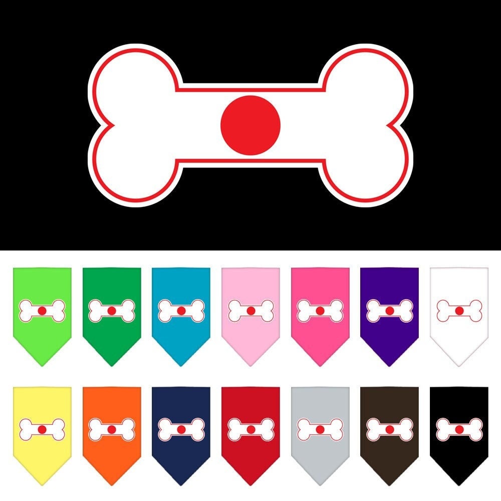A stylish pet bandana featuring a bone-shaped flag design inspired by Japan, perfect for dogs of all sizes.