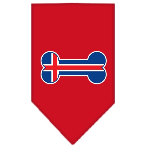 A stylish dog bandana featuring a bone-shaped Iceland flag design, perfect for pets of all sizes.