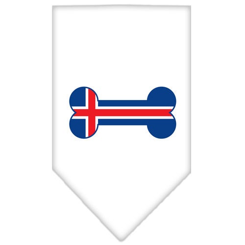 A stylish dog bandana featuring a bone-shaped Iceland flag design, perfect for pets of all sizes.