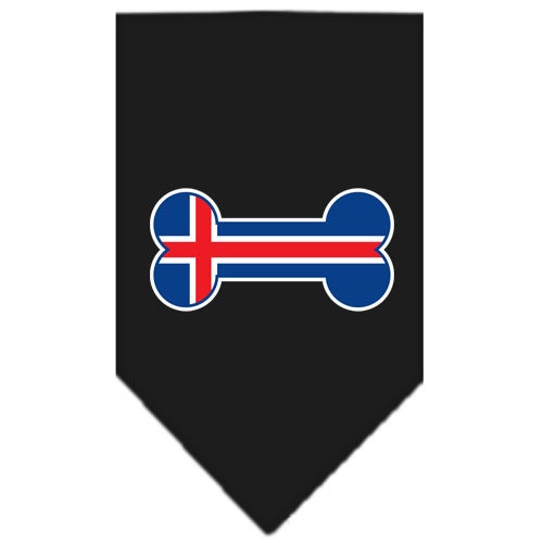 A stylish dog bandana featuring a bone-shaped Iceland flag design, perfect for pets of all sizes.